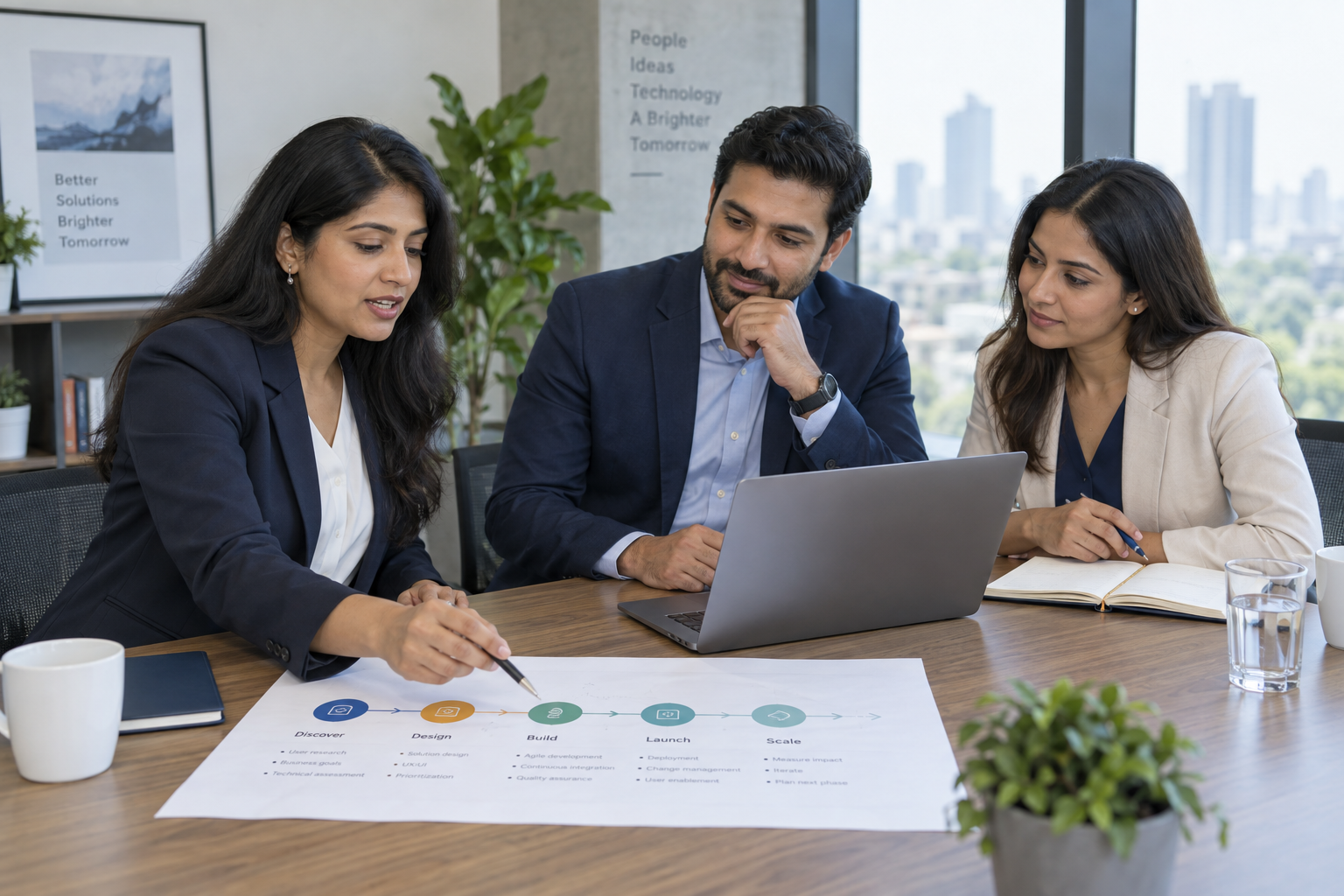 Consultants planning a digital product; illustrative image